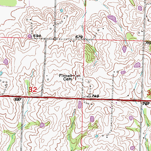 Topographic Map of Finnell Cemetery, MO