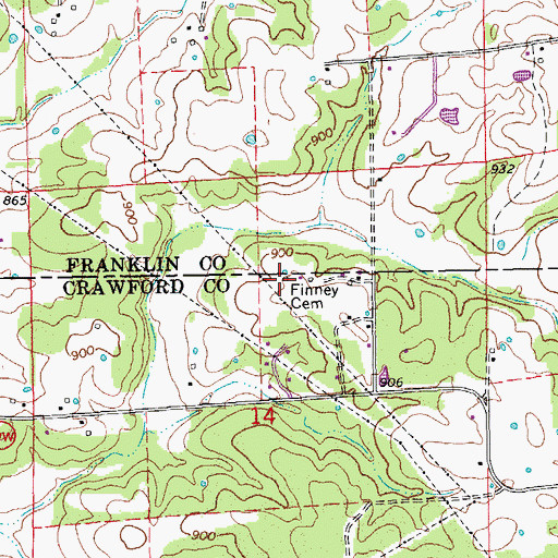 Topographic Map of Finney Cemetery, MO