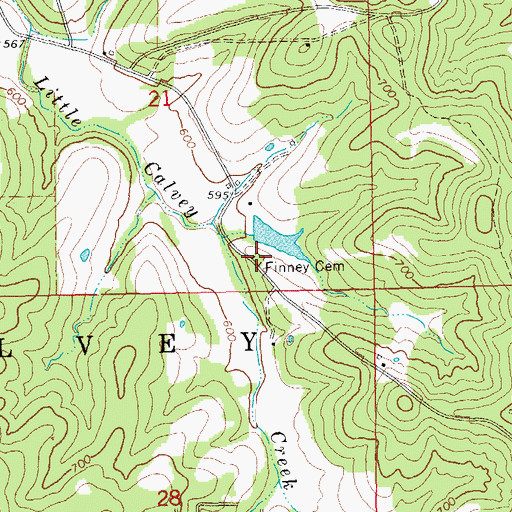 Topographic Map of Finney Cemetery, MO