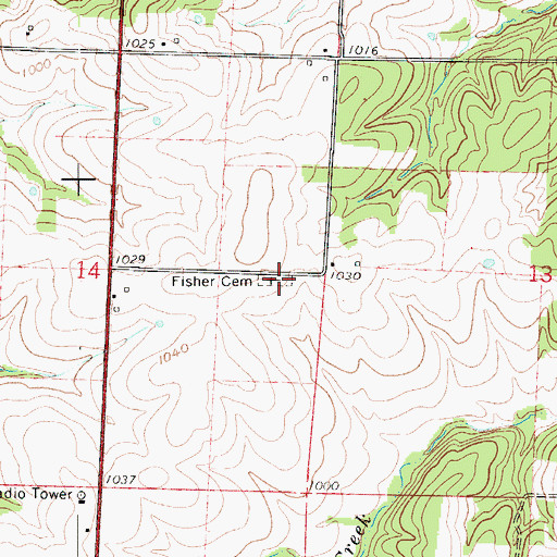 Topographic Map of Fisher Cemetery, MO