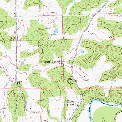 Topographic Map of Fisher Cemetery, MO