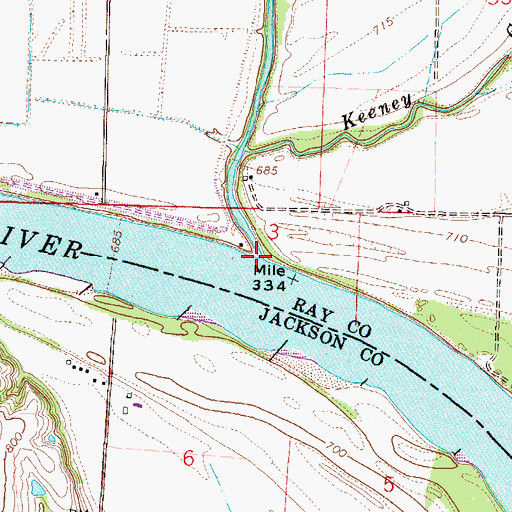 Topographic Map of Fishing River, MO