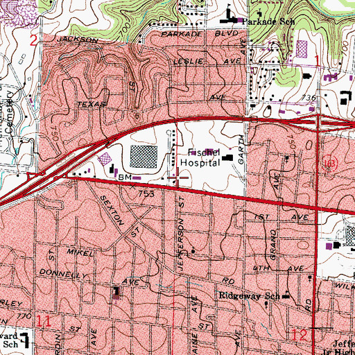 Topographic Map of Rusk Rehabilitation Center, MO