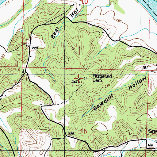 Topographic Map of Fitzgerald Cemetery, MO
