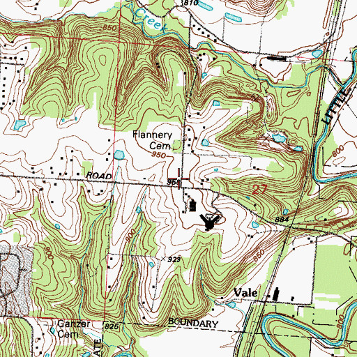 Topographic Map of Flanery Cemetery, MO
