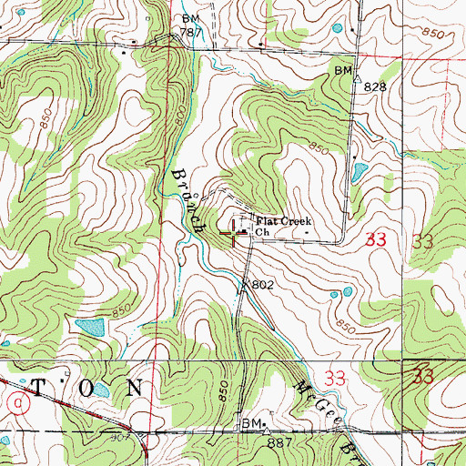 Topographic Map of Flat Creek Church, MO