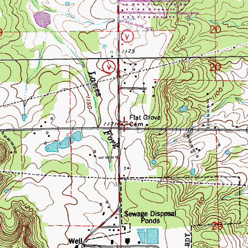 Topographic Map of Flat Grove Cemetery, MO