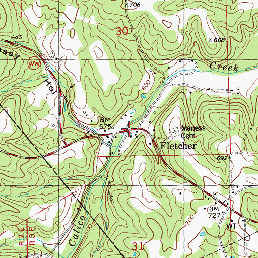 Topographic Map of Fletcher, MO