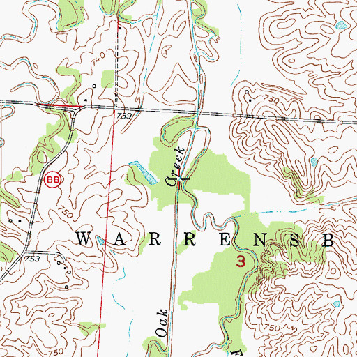 Topographic Map of Fletcher Creek, MO