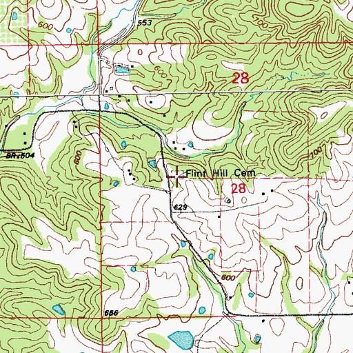 Topographic Map of Flint Hill Cemetery, MO