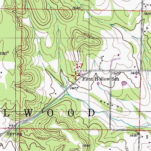 Topographic Map of Flint Hollow School, MO