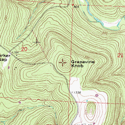 Topographic Map of Grapevine Knob, AR