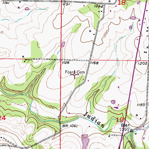 Topographic Map of Foard Cemetery, MO