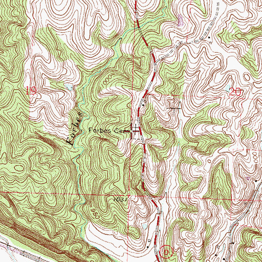 Topographic Map of Forbes Cemetery, MO