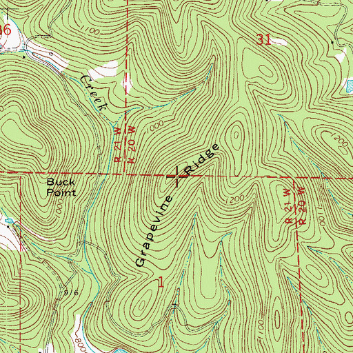 Topographic Map of Grapevine Ridge, AR