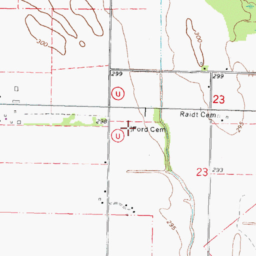 Topographic Map of Ford Cemetery, MO