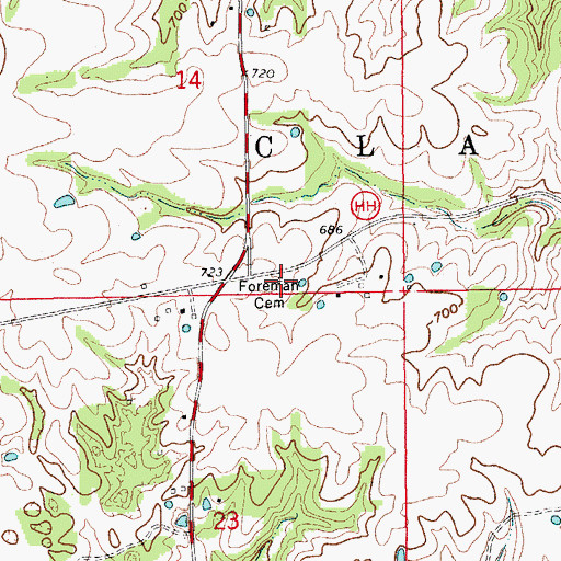 Topographic Map of Foreman Cemetery, MO