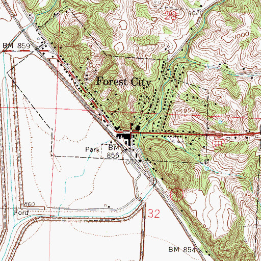 Topographic Map of Forest City, MO