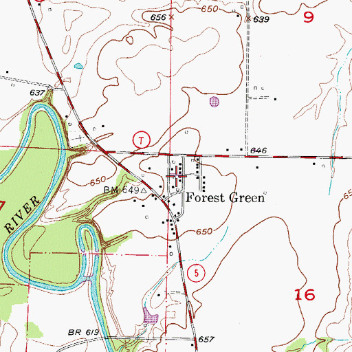 Topographic Map of Forest Green, MO