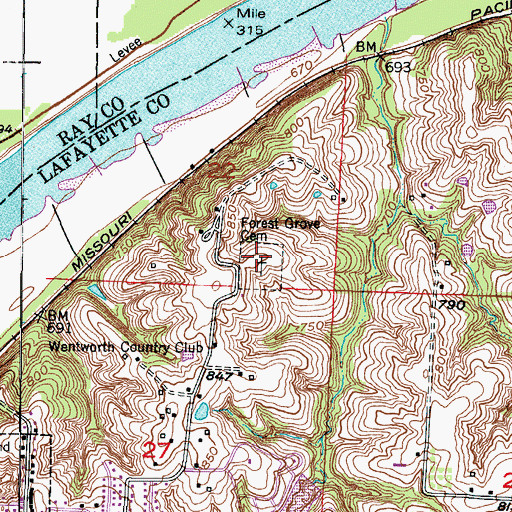 Topographic Map of Forest Grove Cemetery, MO