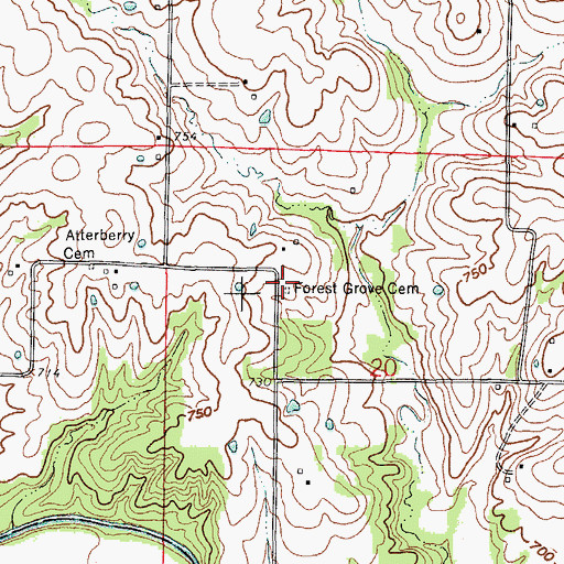 Topographic Map of Forest Grove Cemetery, MO
