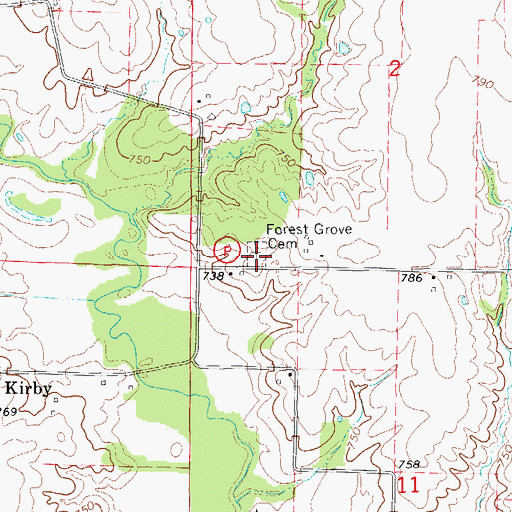 Topographic Map of Forest Grove Cemetery, MO