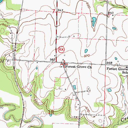 Topographic Map of Forest Grove Church, MO