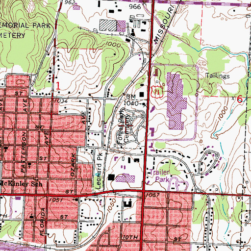 Topographic Map of Forest Park Cemetery, MO