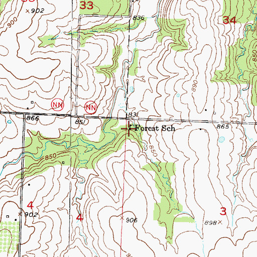 Topographic Map of Forest School (historical), MO