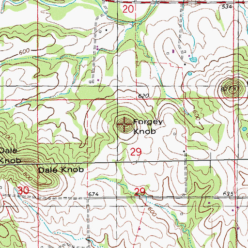 Topographic Map of Forgey Knob, MO