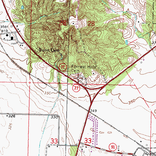 Topographic Map of Forrest Hills Cemetery, MO