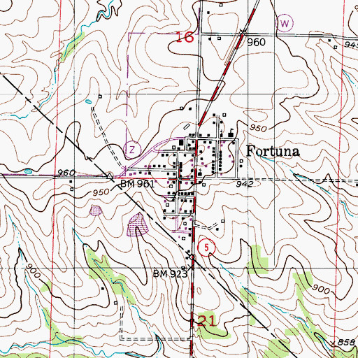 Topographic Map of Fortuna, MO