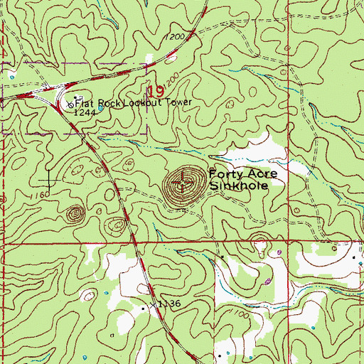 Topographic Map of Forty Acre Sinkhole, MO