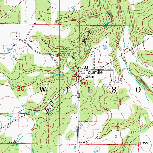 Topographic Map of Fourmile School (historical), MO