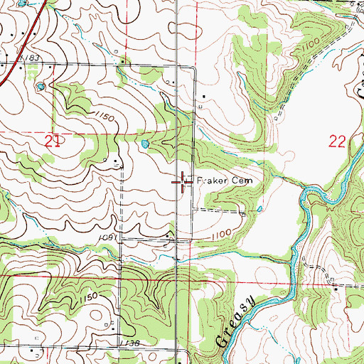 Topographic Map of Fraker Cemetery, MO