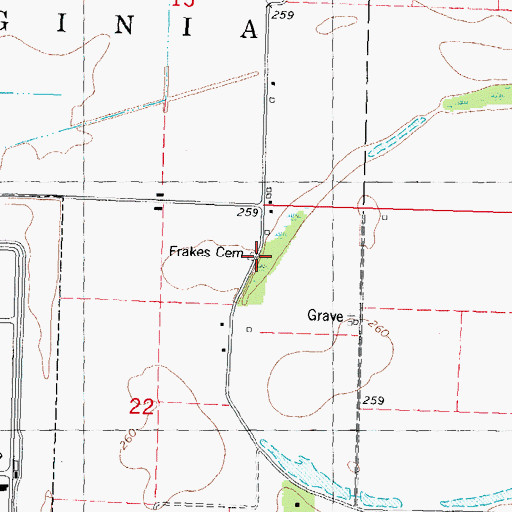 Topographic Map of Frakes Cemetery, MO