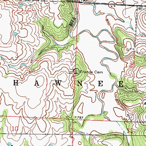 Topographic Map of France Cemetery, MO