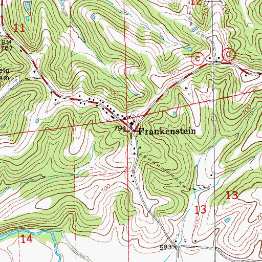 Topographic Map of Frankenstein, MO