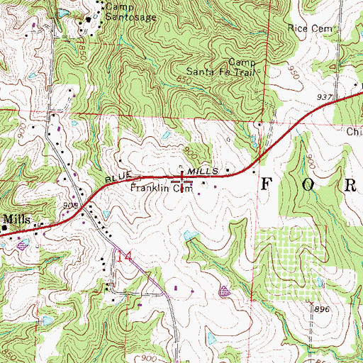 Topographic Map of Franklin Cemetery, MO