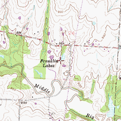 Topographic Map of Franklin Lakes, MO