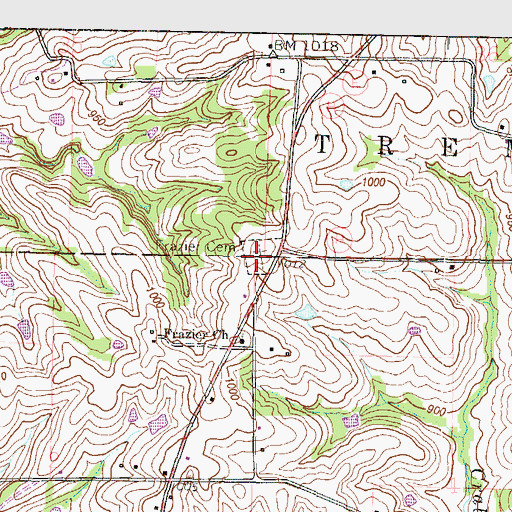 Topographic Map of Frazier Cemetery, MO