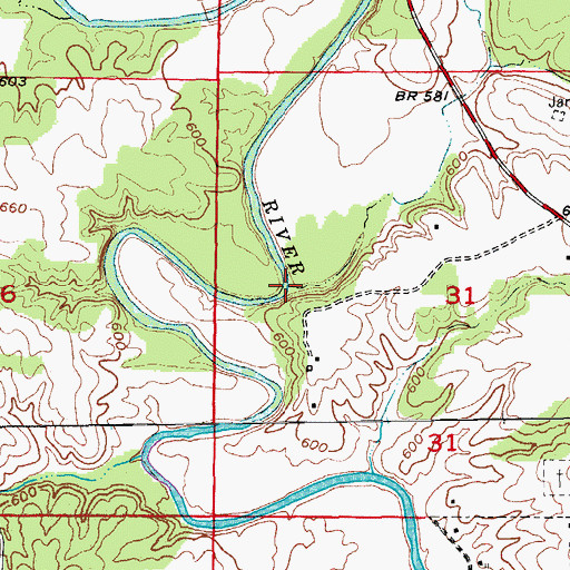 Topographic Map of Fretwell Branch, MO