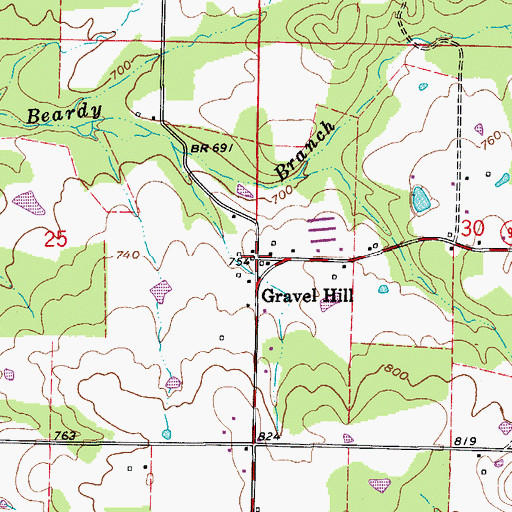 Topographic Map of Gravel Hill, AR