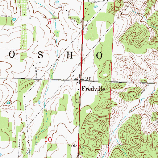 Topographic Map of Fredville, MO