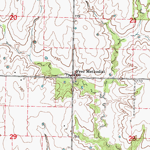 Topographic Map of Free Methodist Church, MO