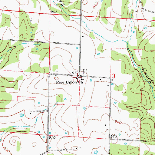 Topographic Map of Free Union Church, MO