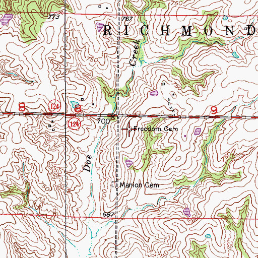 Topographic Map of Freedom Cemetery, MO