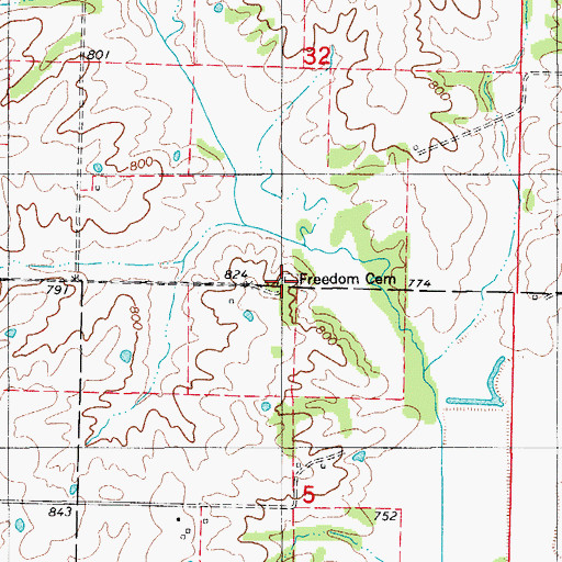 Topographic Map of Freedom Cemetery, MO