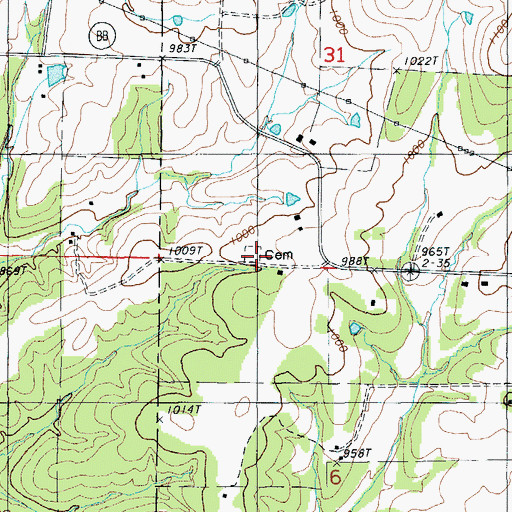Topographic Map of Freedom Church, MO