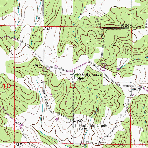 Topographic Map of Freely Give School, MO